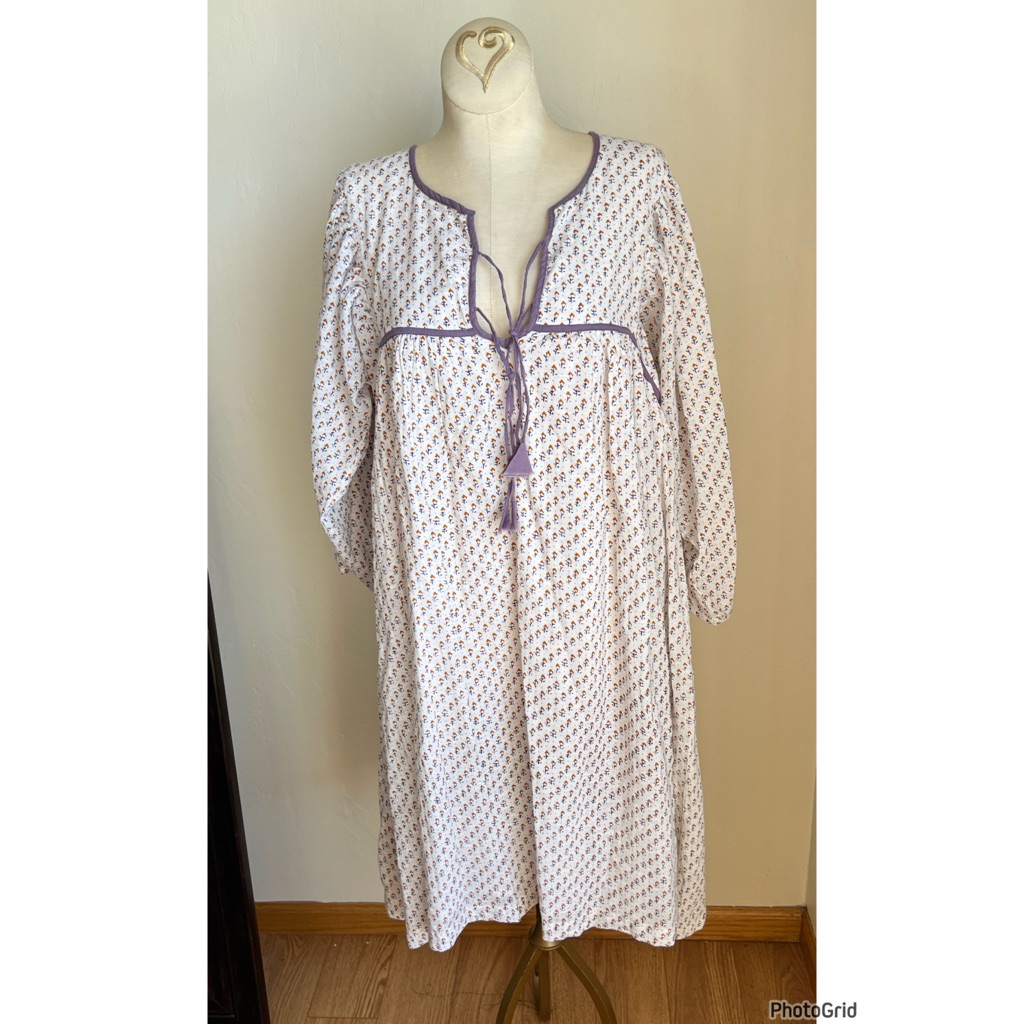 Pink Chicken White Printed Purple Purple Peasant Dress Size Small